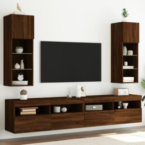 Szafki TV, z LED, 2 szt., brązowy dąb, 30,5x30x90 cm