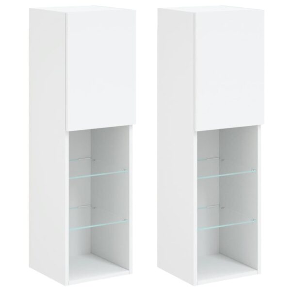 Szafki TV, z LED, 2 szt., białe, 30,5x30x102 cm - obrazek 2
