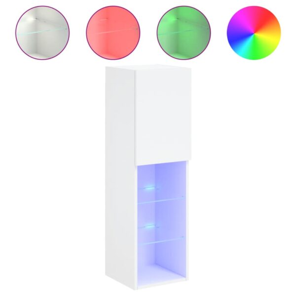 Szafki TV, z LED, 2 szt., białe, 30,5x30x102 cm - obrazek 6