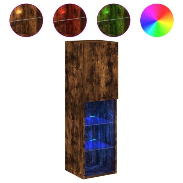 Szafki TV, z LED, 2 szt., przydymiony dąb, 30,5x30x102 cm - obrazek 6