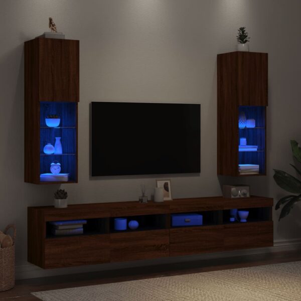 Szafki TV, z LED, 2 szt., brązowy dąb, 30,5x30x102 cm - obrazek 4