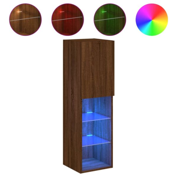 Szafki TV, z LED, 2 szt., brązowy dąb, 30,5x30x102 cm - obrazek 6