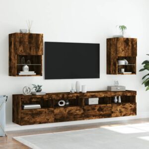 Szafki TV, z LED, 2 szt., przydymiony dąb, 40,5x30x60 cm