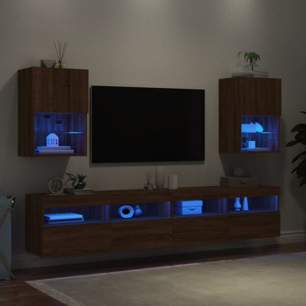 Szafki TV, z LED, 2 szt., brązowy dąb, 40,5x30x60 cm - obrazek 4