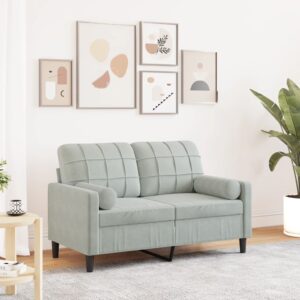 2-osobowa sofa z poduszkami, jasnoszara, 120 cm, aksamit