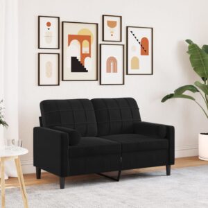 2-osobowa sofa z poduszkami, czarna, 120 cm, aksamit