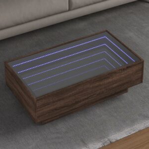 Stolik kawowy z LED, brązowy dąb, 90x50x30 cm
