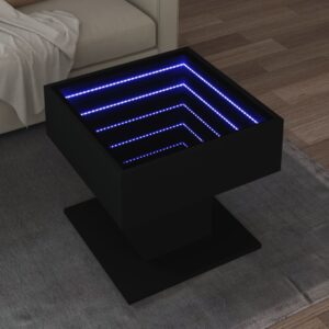 Stolik kawowy z LED czarny 50x50x45 cm, materiał drewnopochodny