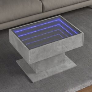 Stolik kawowy z LED, szarość betonu, 70x50x45 cm