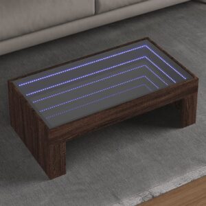 Stolik kawowy z LED Infinity, brązowy dąb, 90x50x30 cm