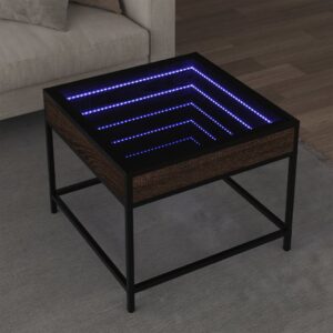 Stolik kawowy z LED Infinity, brązowy dąb, 50x50x41 cm