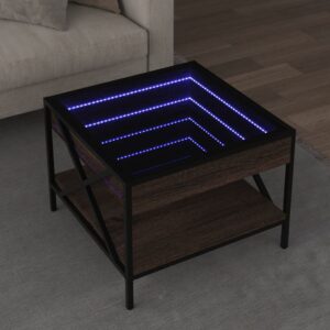 Stolik kawowy z LED Infinity, brązowy dąb, 50x50x38 cm