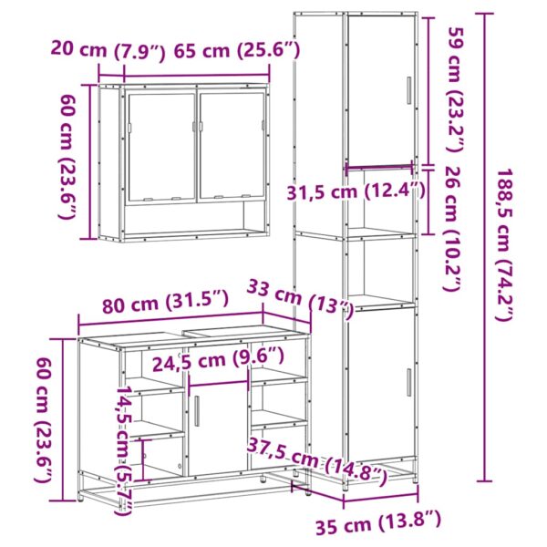 3-cz zestaw mebli łazienkowych, czarny, materiał drewnopochodny - obrazek 11