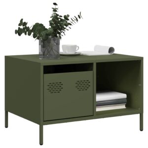 Stolik kawowy oliwkowy 68,5x50x43,5 cm stal walcowana na zimno