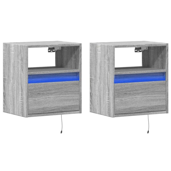 Wiszące szafki nocne z LED, 2 szt., szary dąb sonoma - obrazek 3