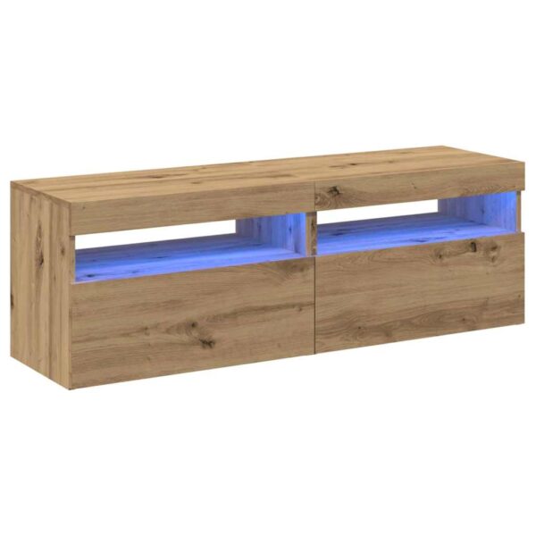 Szafki TV z LED, 2 szt., dąb artisan, materiał drewnopochodny - obrazek 2