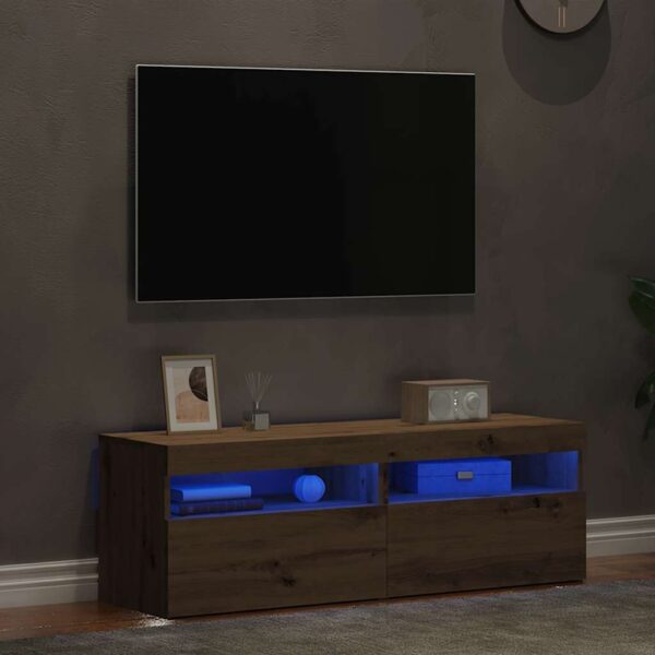 Szafki TV z LED, 2 szt., dąb artisan, materiał drewnopochodny - obrazek 4