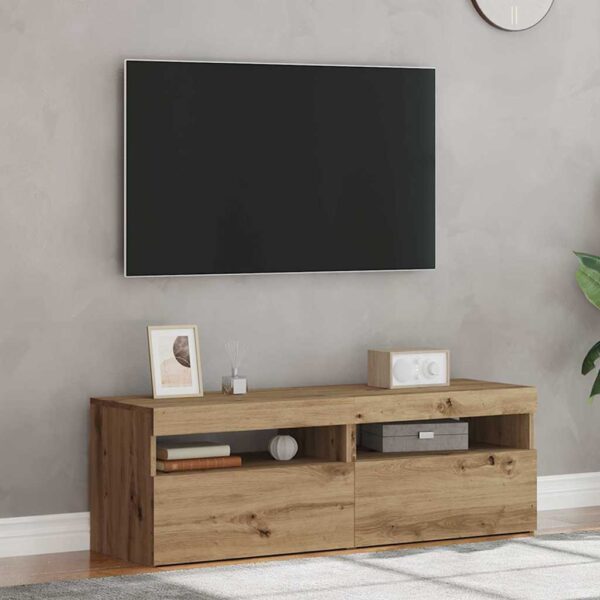 Szafki TV z LED, 2 szt., dąb artisan, materiał drewnopochodny - obrazek 5