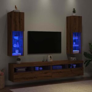 Szafki TV, z LED, 2 szt., dąb artisian, 30,5x30x102 cm