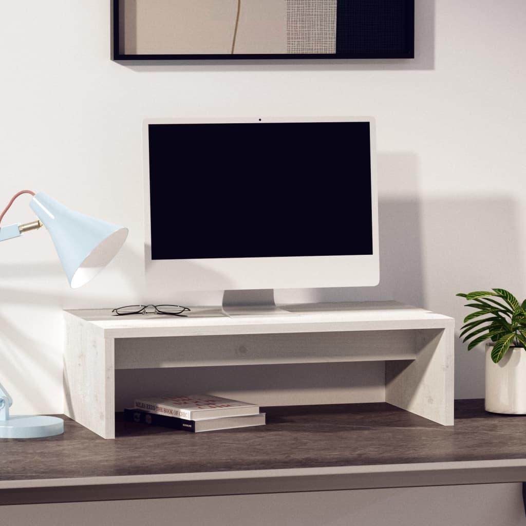 Podstawka na monitor, biała, 50x27x15 cm, lite drewno sosnowe - obrazek 3
