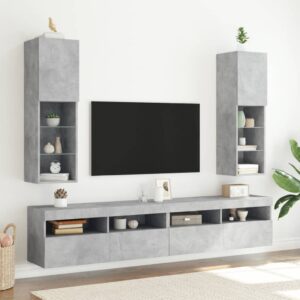 Szafki TV, z LED, 2 szt., szarość betonu, 30,5x30x102 cm