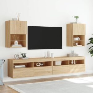 Szafki TV, z LED, 2 szt., dąb sonoma, 40,5x30x60 cm