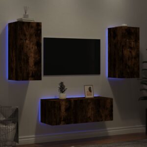 4-częściowy zestaw mebli TV z LED, przydymiony dąb