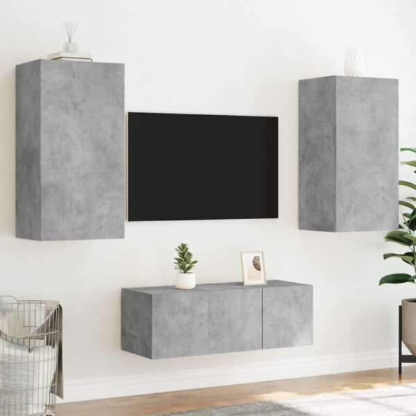 4-częściowy zestaw mebli TV z LED, szarość betonu - obrazek 4