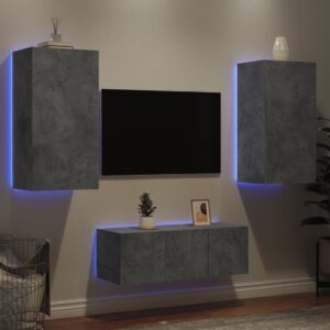 4-częściowy zestaw mebli TV z LED, szarość betonu