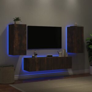 4-częściowy zestaw mebli TV z LED, przydymiony dąb