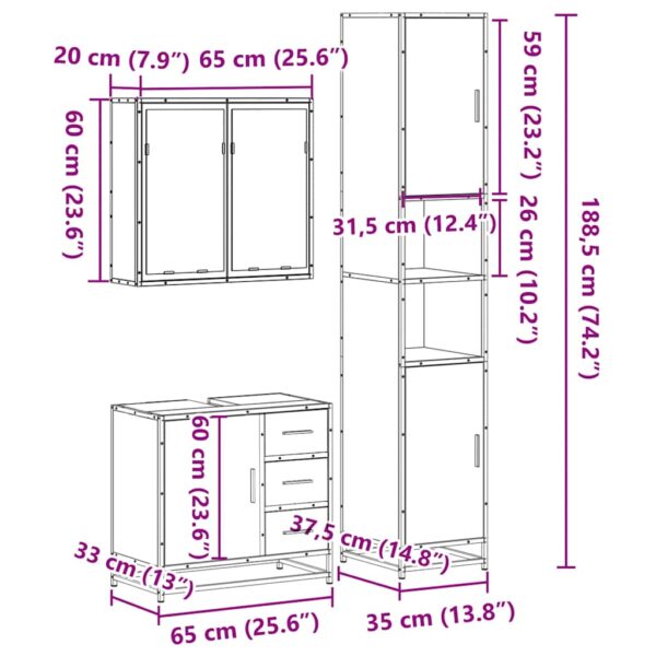 3-cz zestaw mebli łazienkowych, czarny, materiał drewnopochodny - obrazek 11