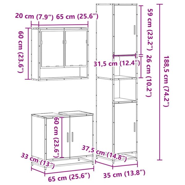 3-cz zestaw mebli łazienkowych, czarny, materiał drewnopochodny - obrazek 11