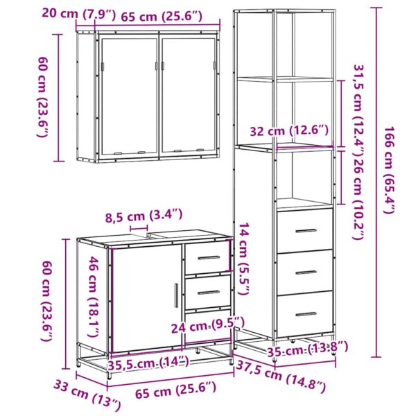 3-cz zestaw mebli łazienkowych, czarny, materiał drewnopochodny - obrazek 11