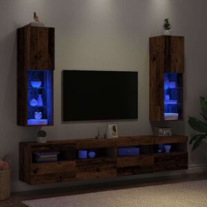 Szafki TV, z LED, 2 szt., stare drewno, 30,5x30x102 cm
